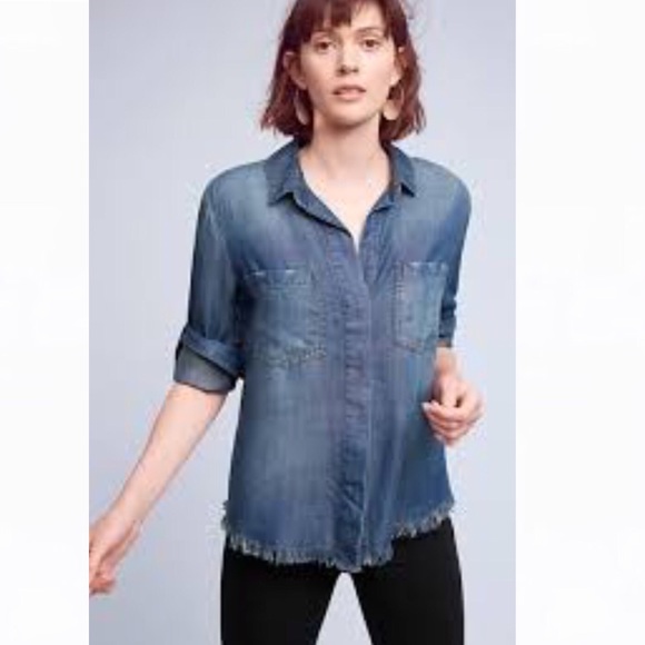 Anthropologie Tops - Cloth & Stone / Dark Wash Raw Hem Chambray NWOT XS
